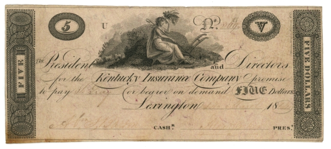 1816 Kentucky Insurance Company Lexington KY $5 (L6055)