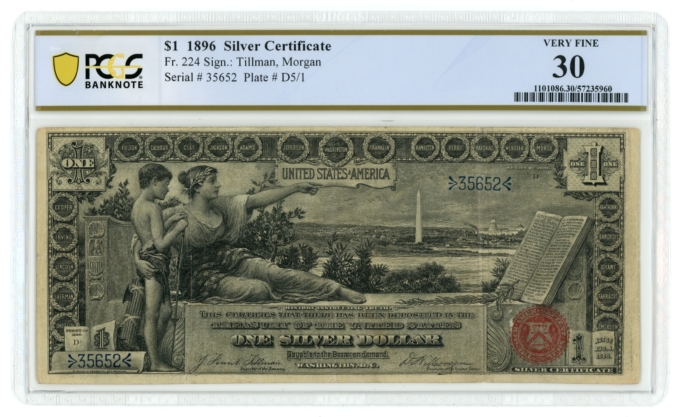 1896 $1 Silver Certificate FR-224 PCGS VF30 (L6061)