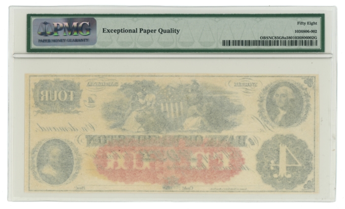 1860s $4 Bank of Washington North Carolina PMG 58EPQ (L6066)