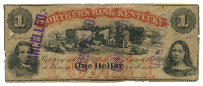 186_ Northern Bank of Kentucky $1 KY Ink Cancel (L6067)
