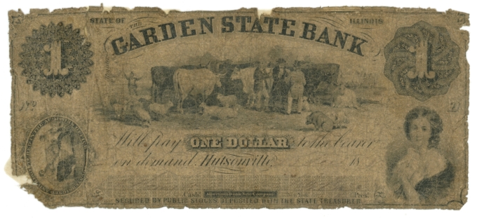 1860s Garden State Bank Hustonville Illinois IL $1 (L6069)