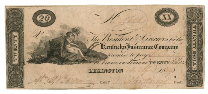 1814 Kentucky Insurance Company $20 Lexington KY (L6075)