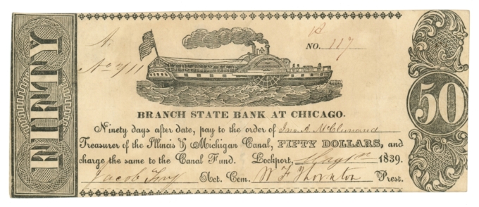 1839 Branch State bank at Chicago $50 Illinois IL (6077)