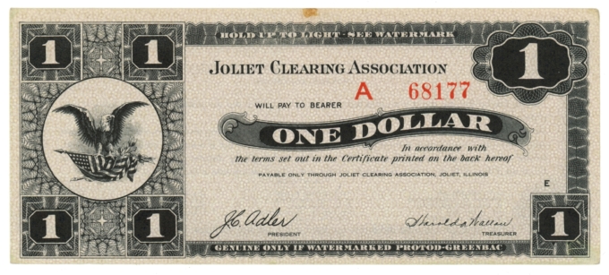 1933 Joliet Clearing Association Illinois IL $1 Depression Scrip (L6078)