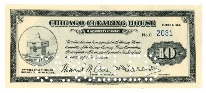 1933 Chicago Clearing House Chicago Illinois IL $10 Depression Scrip (L6079)