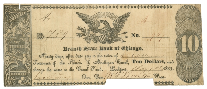 1839 Branch State Bank at Chicago Lockport Illinois IL $10 Obsolete (L6081)