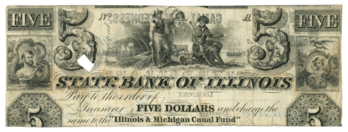 1842 Illinois & Michigan Canal Lockport IL $5 Note - Canal Indebtedness (L6083)