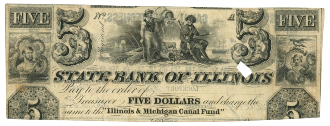 1842 Illinois & Michigan Canal Lockport IL $5 Note - Canal Indebtedness (L6084)