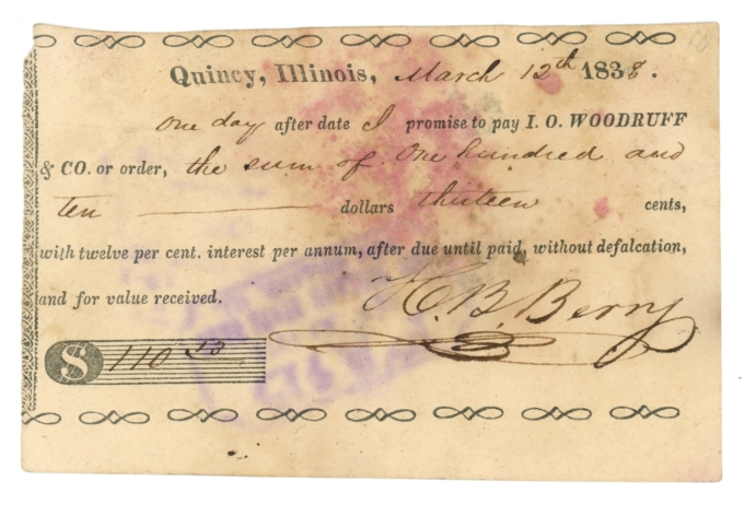 1838 Quincy Illinois IL $10.13 I.O. Woodruff & Co. (L6086)