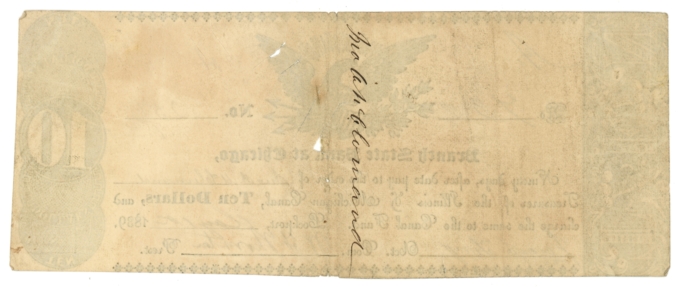 1839 Branch State Bank at Chicago Illinois IL $10 Obsolete – IL & MI Canal L6091