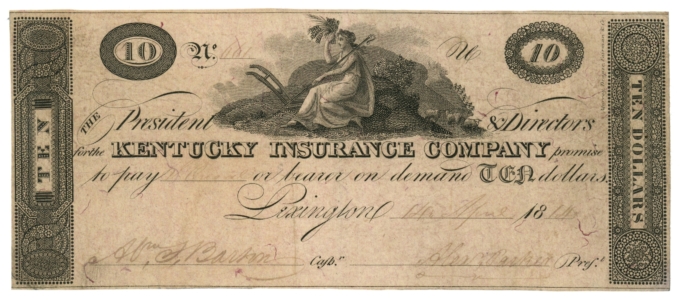 1814 Kentucky Insurance Company $10 KY (L6092)