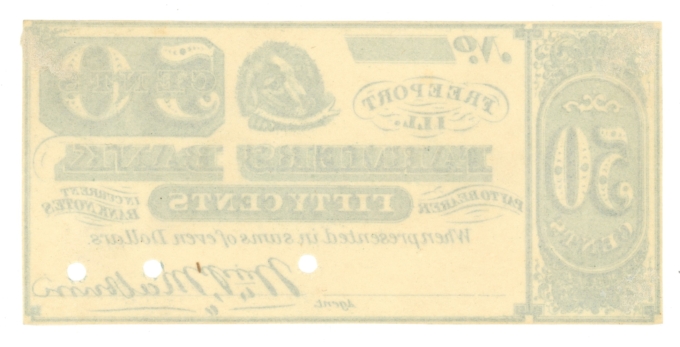 ND William P Malburn @ Farmers Bank Freeport Illinois IL 50c Scrip UNL (L6093)