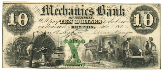 1854 Mechanics Bank of Memphis TN $10 Tennessee (L6098)