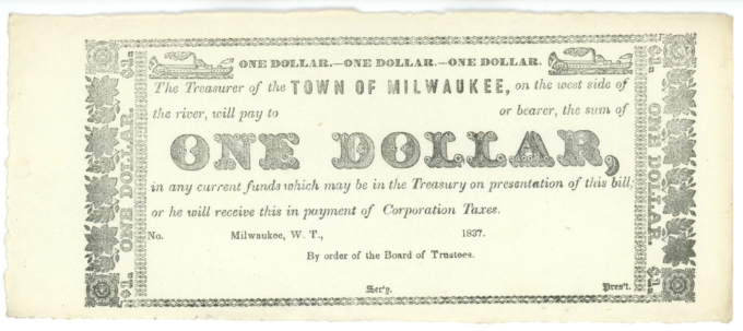 1837 Town of Milwaukee $1 Wisconsin WI Remainder Rare Issue (L6099OZ)