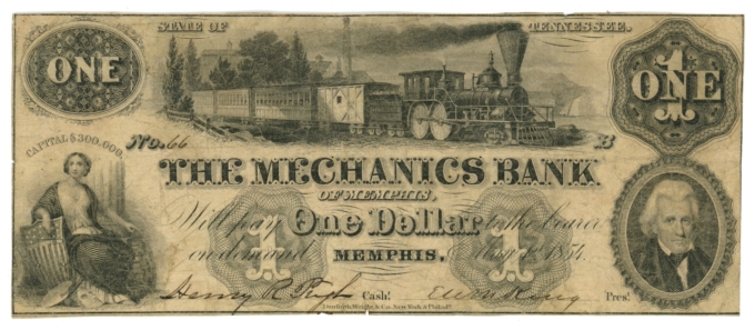 1854 Mechanics Bank of Memphis TN $1 Tennessee (L6101)