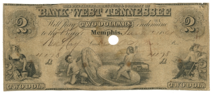 1861 Bank of West Tennessee $2 Memphis TN Coin Note (L6103)