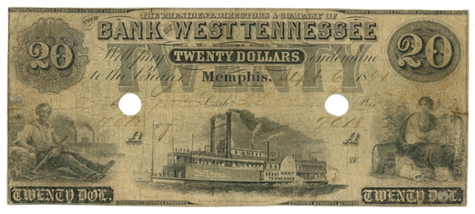 1861 Bank of West Tennessee $20 Memphis TN Steamboat (L6105)