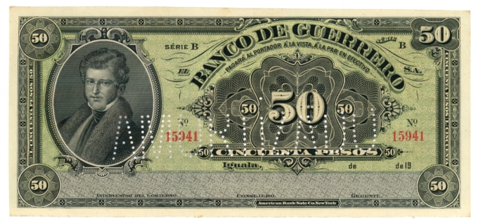 Banco De Guerrero Cincuenta Pasos 50 Mexico Note (L6109)