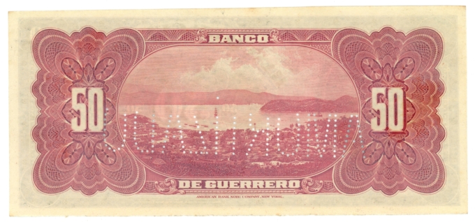 Banco De Guerrero Cincuenta Pasos 50 Mexico Note (L6109)