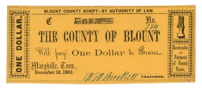 1862 County of Blount Maryville Tennessee $1 TN (L6113)