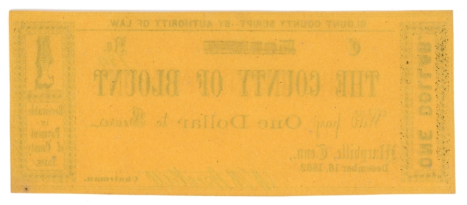 1862 County of Blount Maryville Tennessee $1 TN (L6113)