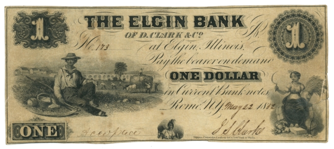 1852 Elgin Bank D. Clark & Co. $1 Illinois IL (L6114)