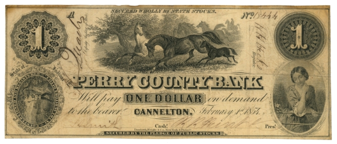 1854 Perry County Bank Cannelton Indiana $1 IN (L6115)