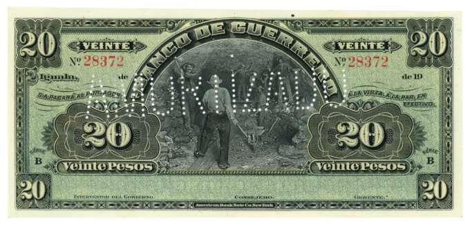ND Banco De Guerrero Iguala Mexico 20 Pesos Note S-300b Remainder (L6118)