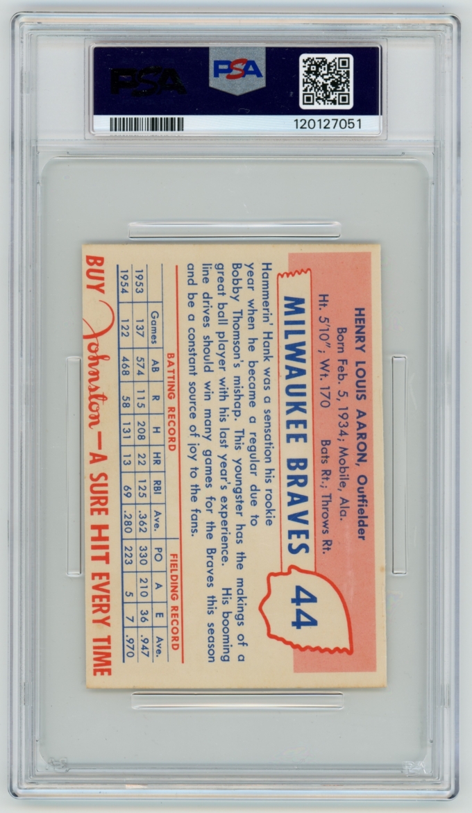 1955 Johnston Cookies Hank Aaron Milwaukee Braves HOF PSA 6 POP 13+33! RARE