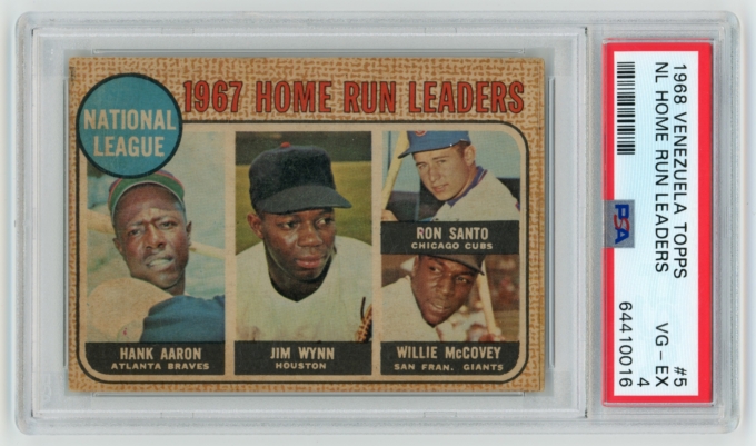 1968 Topps Venezuela #5 NL Home Run Leaders - Hank Aaron PSA 4 VG-EX POP 6+4!