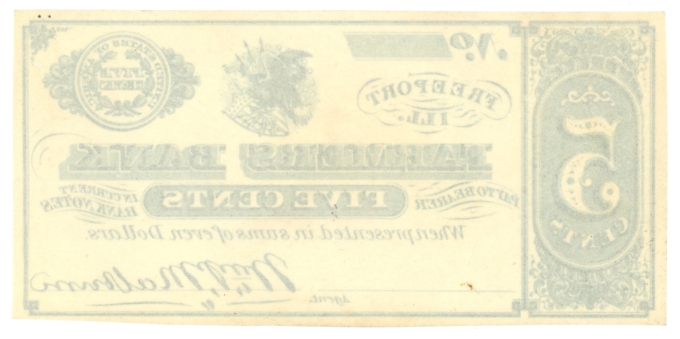 ND William P Malburn @ Farmers Bank Freeport Illinois IL 5c Scrip UNL (L6095)