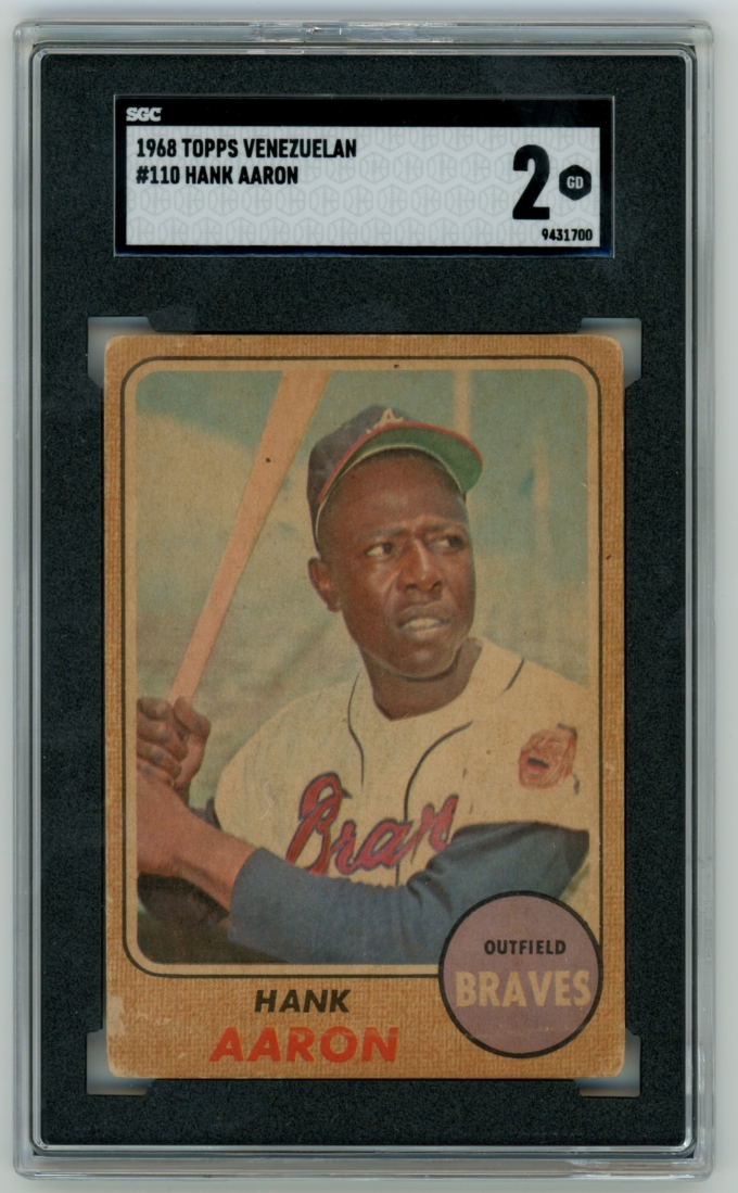 1968 Topps Venezuela #110 Hank Aaron Atlanta Braves HOF SGC 2 GD