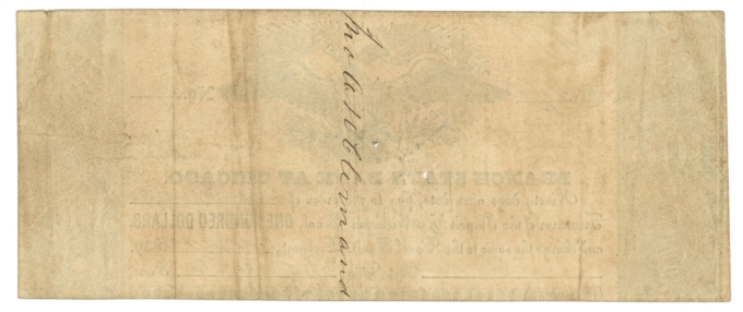 1839 Branch State Bank at Chicago Illinois $100 Obsolete - IL & MI Canal 64840