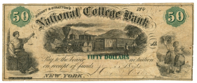 18XX National College Bank New York NY $50 College Currency (64843)