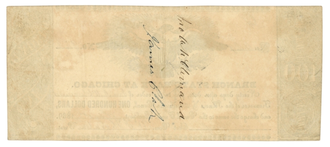 1839 Branch State Bank at Chicago Illinois $100 Obsolete – IL & MI Canal 64842