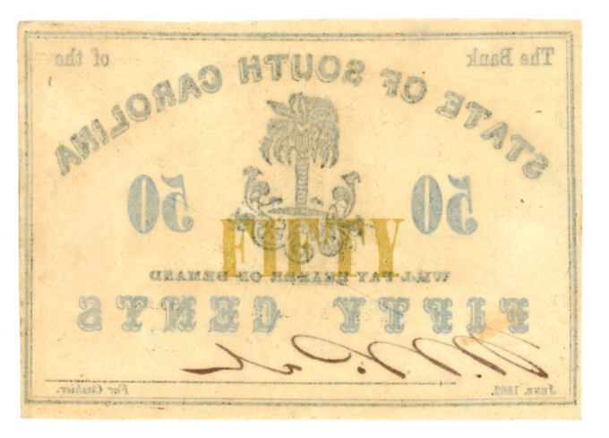 1862 State of South Carolina Charleston SC 50c Obsolete GOLD BACK Sh503 R6 64845