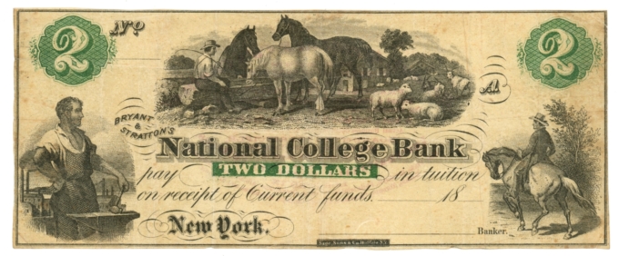 18XX National College Bank New York NY $2 College Currency (64846)