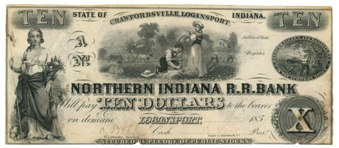 1859 Crawfordsville Logansport & Northern Indiana R.R. Bank $10 Obsolete (64849)