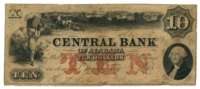 1857 Central Bank of Alabama Montgomery AL $10 Obsolete Note (64852)