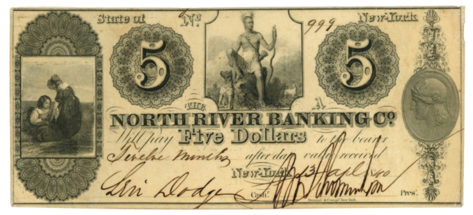 1840 North River Banking Company New York NY $5 Obsolete - Post Note UNL (64855)