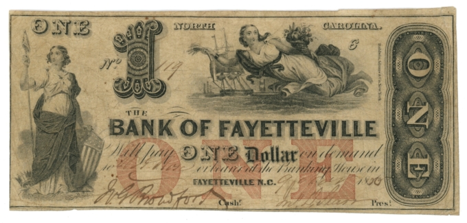 1855 Bank of Fayetteville North Carolina NC $1 Obsolete Note No.119 (64857)