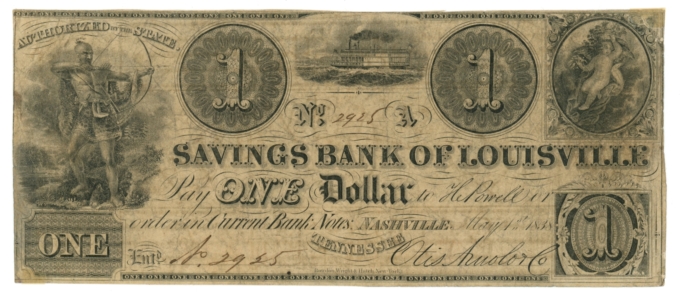1838 Savings Bank of Louisville - Nashville Tennessee TN $1 Obsolete (64858)