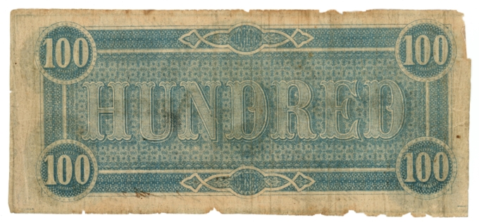 T-65 1864 Confederate States of America CSA $100 Note No.81567 (64864)