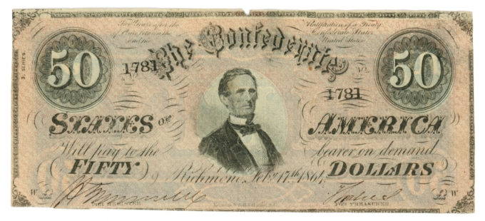 T-66 1864 Confederate States of America CSA $50 Note PF-5 CR-498 Low S/N (64866)