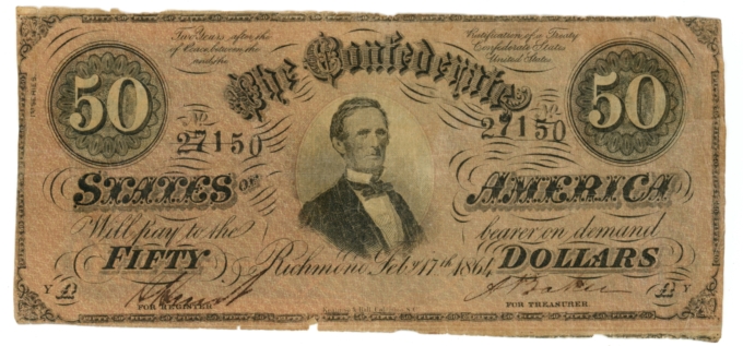 T-66 1864 Confederate States of America CSA $50 Note PF-12 CR-502 (64865)