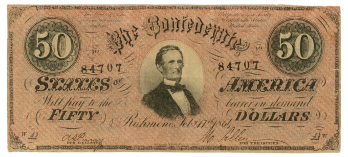 T-66 1864 Confederate States of America CSA $50 Note PF-1 CR-495 (64868)