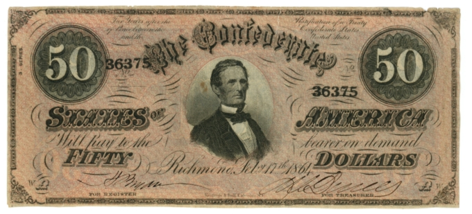 T-66 1864 Confederate States of America CSA $50 Note PF-15 CR-503 (64867)
