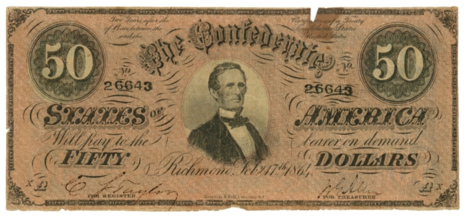 T-66 1864 Confederate States of America CSA $50 Note PF-1 CR-495 (64869)