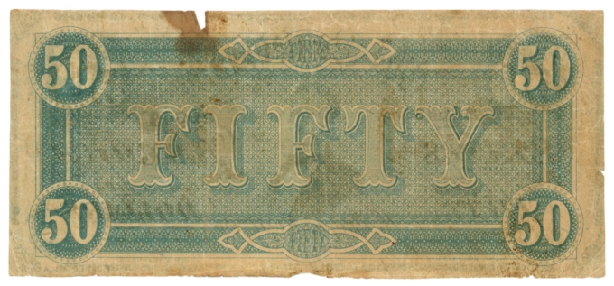 T-66 1864 Confederate States of America CSA $50 Note PF-1 CR-495 (64869)