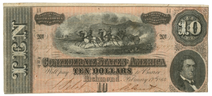 T-68 1864 Confederate States of America CSA $10 Note PF-10 CR-543 (64872)